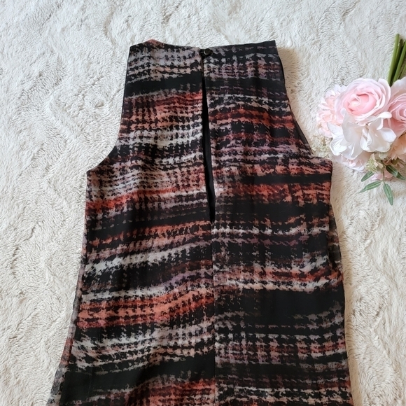 Miss Miss Sleeveless Wavy Plaid Floral Print Hem Crew Neck Dress Size M - Picture 12 of 16